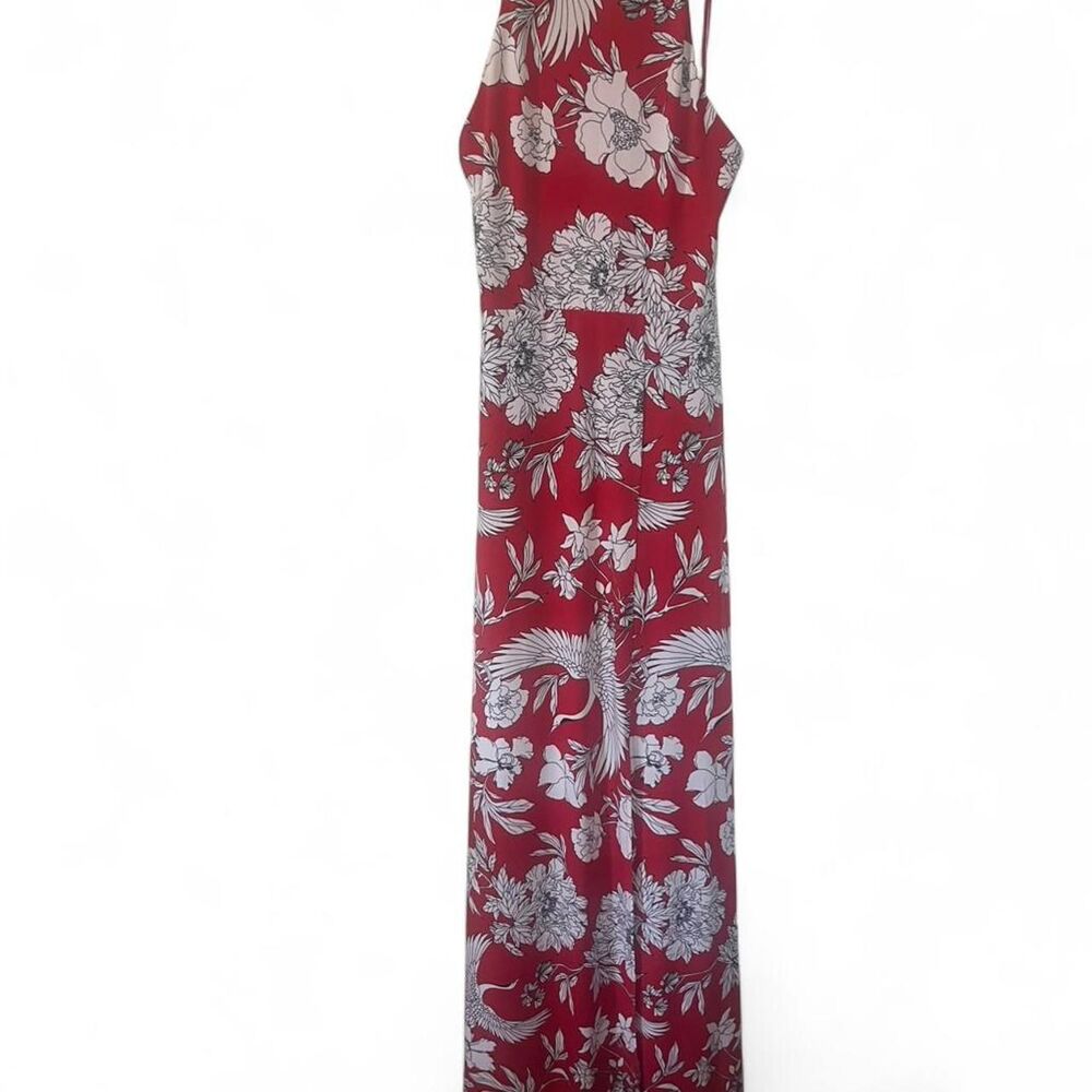Red Floral Maxi Dress with White Print